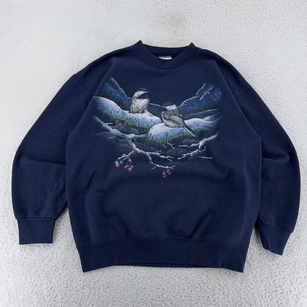 Vintage Snow Bird Crewneck Sweatshirt Mens Medium Audubon Winter Nature USA‎ 90s